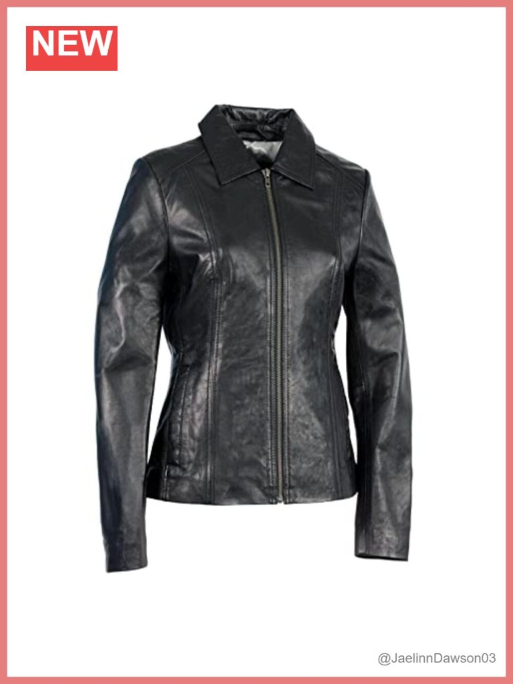 Women's Classic Zippered Motorcycle Style Leather Jacket with Shirt Style Collar